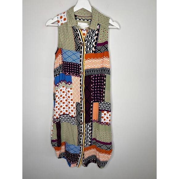 Anthropologie Everyway Shirt Multicolored Midi Dress Mixed Print Women's Size 4 - Picture 2 of 13